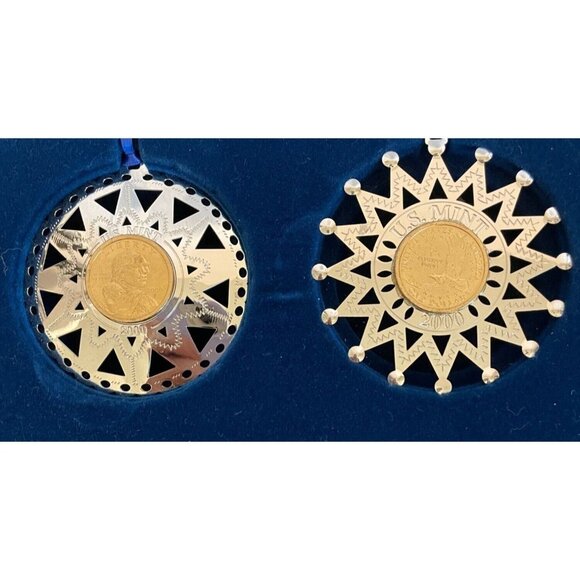 2000 Lmtd edition 2 US Mint Ornaments Trade Silver Sacagawea Sunburst Star Shosh - Picture 1 of 6